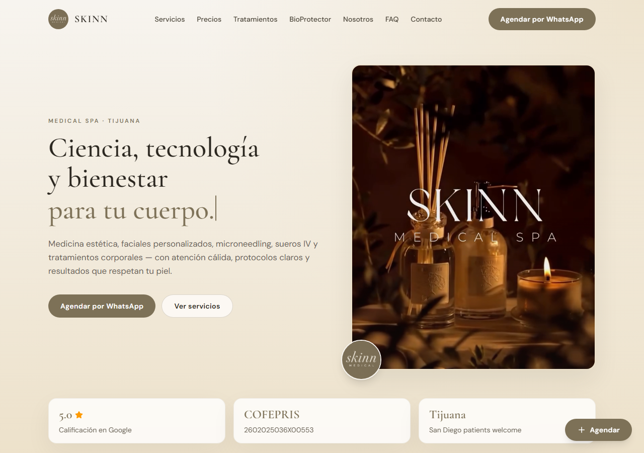 SKINN Medical Spa — vista previa del sitio